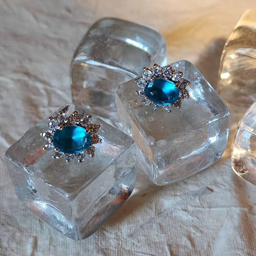 Oval Aquamarine Colored Pierced Earrings